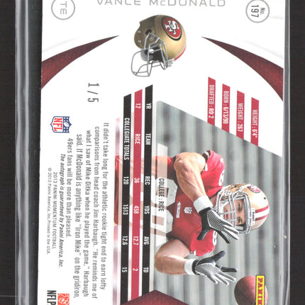 2013 Panini Momentum Vance McDonald #197 RC 1/5 Auto Black