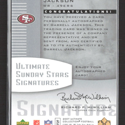 2007 UD Ultimate Collection Sunday Stars Signatures Darrell Jackson #SS-DJ Auto