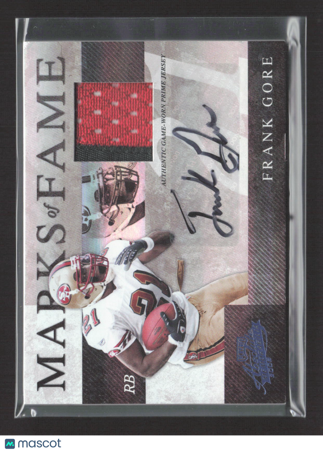 2008 Playoff Absolute Marks of Fame Frank Gore #MOF-7 Game Worn Patch Auto 1/1