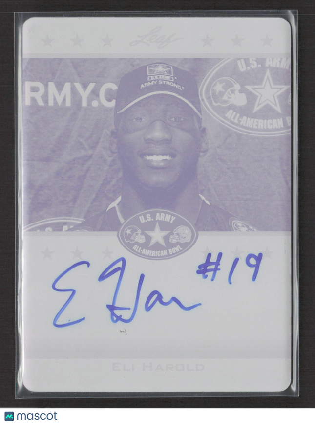 2012 Leaf US Army All American Eli Harold #TAEH1 Magenta Printing Plate 1/1 Auto