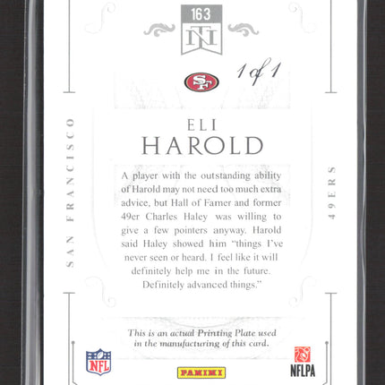 2016 Panini National Treasures Eli Harold #163 Cyan Printing Plate 1/1 Auto