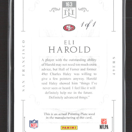 2016 Panini National Treasures Eli Harold #163 Red Printing Plate RC 1/1 Auto