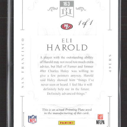 2016 Panini National Treasures Eli Harold #163 White Printing Plate RC 1/1 Auto