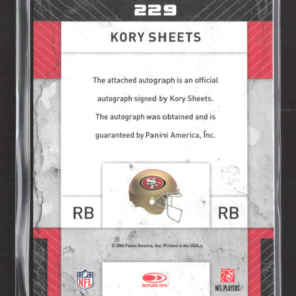 2009 Donruss Threads Kory Sheets #229 Clothing Patch 207/390 Auto