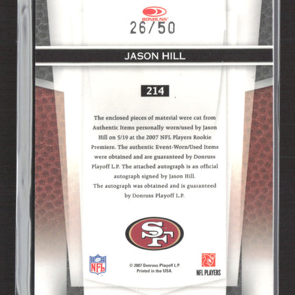 2007 Certified Materials Freshman Fabric Jason Hill #214 Helmet Tag Patch /50