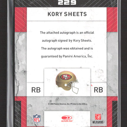2009 Panini Threads Kory Sheets #229 Letter Patch 002/390 Auto