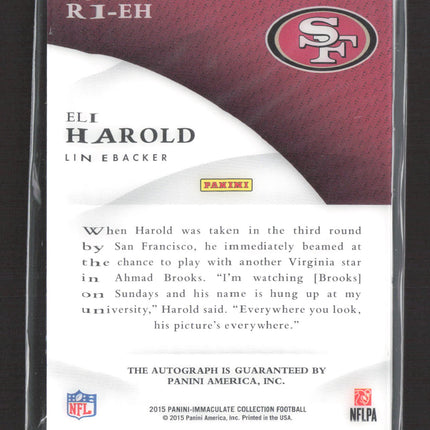 2015 Panini Immaculate Collection Rookie Ink Eli Harold #RI-EH RC 54/99 Auto