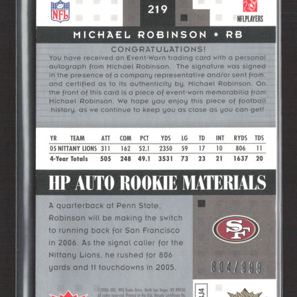 2006 Fleer Hot Prospects Michael Robinson #219 HP Rookie Materials Auto /999