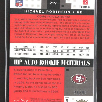 2006 Fleer Hot Prospects Michael Robinson #219 HP Auto Rookie Materials Auto /99