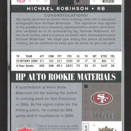 2006 Fleer Hot Prospects Michael Robinson #219 Event-Worn Jersey Auto /999