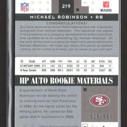 2006 Fleer Hot Prospects Michael Robinson #219 HP Auto Rookie Jersey Auto /999