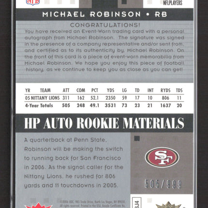 2006 Fleer Hot Prospects Michael Robinson #219 Event-Worn Materials Auto /999