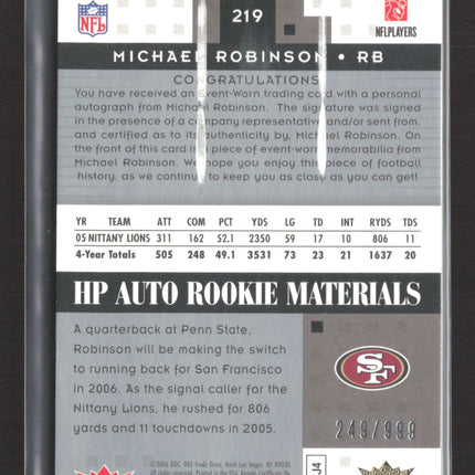 2006 Fleer Hot Prospects Michael Robinson #219 Jersey HP Auto Rookie Auto /999