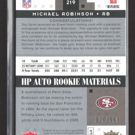 2006 Fleer Hot Prospects HP Auto Rookie Michael Robinson #219 Jersey Auto /999