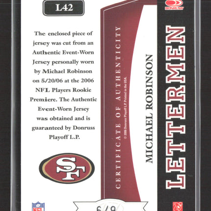 2006 Leaf Limited Lettermen Michael Robinson #L42 Game-Worn Jersey Name Plate /9