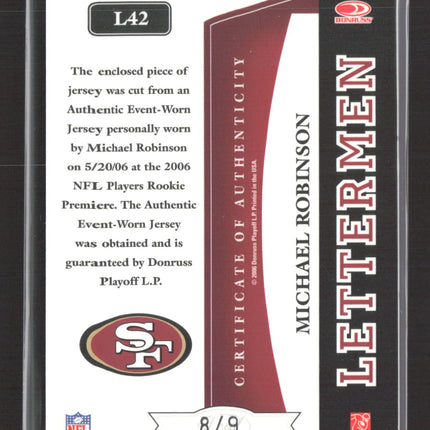 2006 Leaf Limited Lettermen Michael Robinson #L42 Game-Worn Jersey Name Plate /9