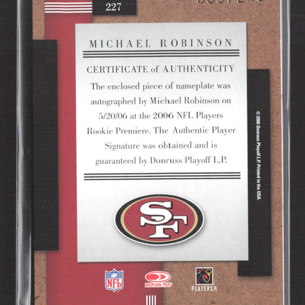 2006 Donruss Threads Michael Robinson #227 Nameplate Patch Auto /240
