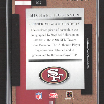 2006 Donruss Threads Michael Robinson #227 Nameplate Patch Auto /240