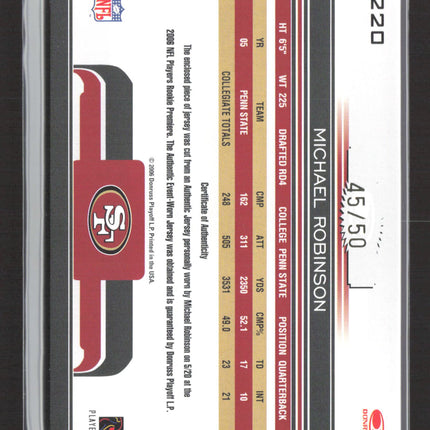 2006 Donruss Gridiron Gear Gridiron Gems Michael Robinson #220 Jersey Auto /50