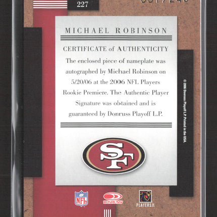 2006 Donruss Threads Michael Robinson #227 Nameplate Patch Auto /240
