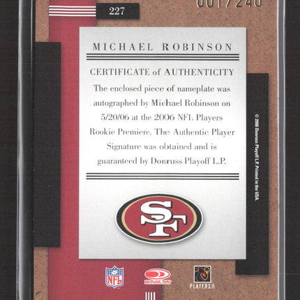 2006 Donruss Threads Michael Robinson #227 Nameplate Patch Auto /240