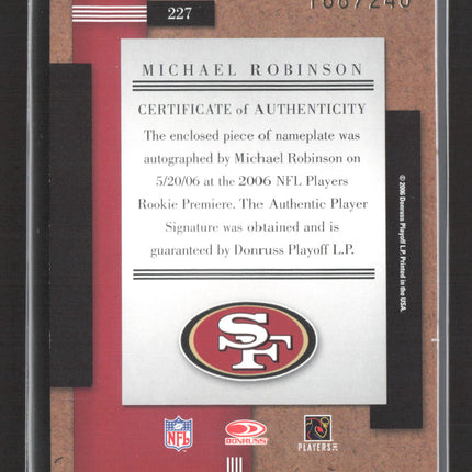 2006 Donruss Threads Michael Robinson #227 Nameplate Patch Auto /240