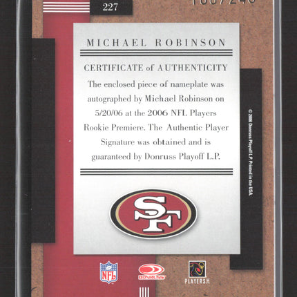 2006 Donruss Threads Michael Robinson #227 Piece of nameplate Auto /240