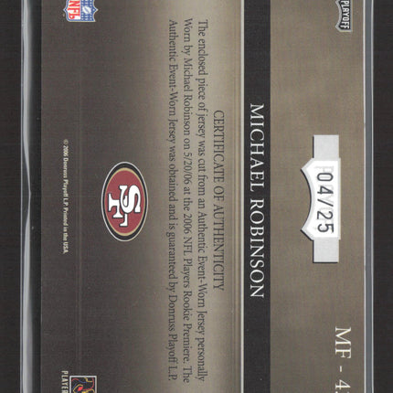 2006 Playoff Absolute Marks of Fame Michael Robinson #MF-43  Jersey Auto /25