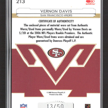 2006 Leaf Certified Freshman Fabric Vernon Davis #213 Helmet Jersey Auto /50