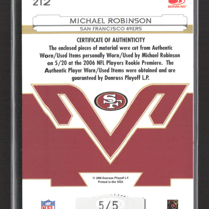 2006 Certified Freshman Fabric Michael Robinson #212 Helmet Patch Shoe Auto /5