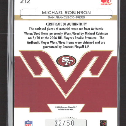 2006 Certified Freshman Fabric Michael Robinson #212 Helmet Jersey Auto /50