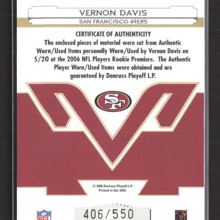 2006 Leaf Certified Materials Freshman Fabric Vernon Davis #213 Jersey /550