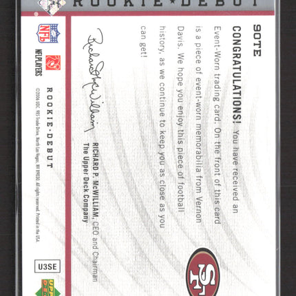 2006 Upper Deck Rookie Debut Vernon Davis #U3SE Event-Worn Rookie Jersey