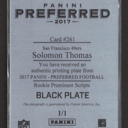 2017 Preferred Prominent Scripts Solomon Thomas Black Printing Plate 1/1 Auto