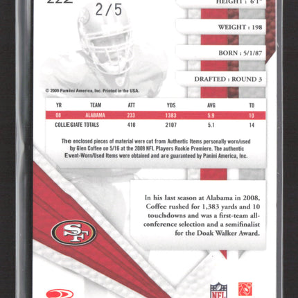 2009 Absolute Rookie Premiere Materials Glen Coffee #222 Laundry Tag Patch /5
