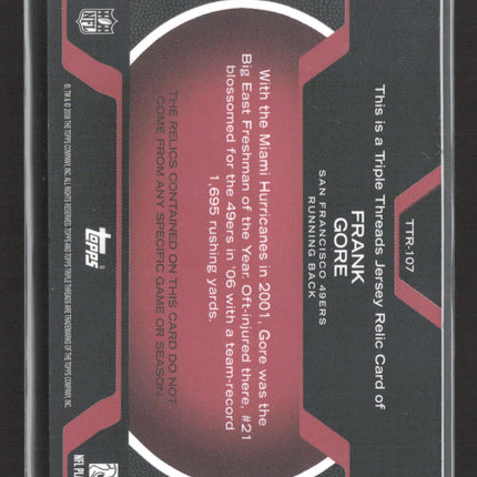2008 Topps Triple Threads Frank Gore #TTR-107 Triple Jersey Relic 05/17 patch