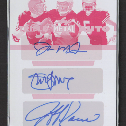 2024 Leaf Joe Montana Jeff Garcia Steve Young Magenta Printing Plate 1/1 Auto