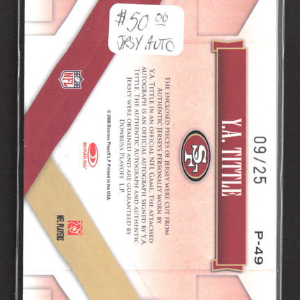 2008 Donruss Gridiron Gear Y.A. Tittle #P-49 09/25 Dual Jersey Patch Auto