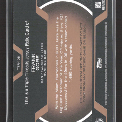 2008 Topps Triple Threads Frank Gore #TTR-108 Triple Reebok Logo Patch 07/12