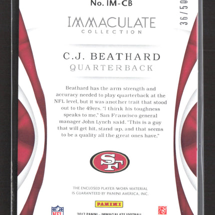 2017 Panini Immaculate Numbers C.J. Beathard #IM-CB Numbers Patch 36/50