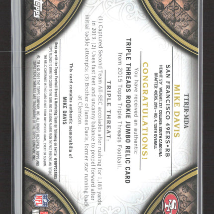 2015 Topps Triple Threads Mike Davis #TTRJR-MDA Player-Worn Jumbo Relic /99
