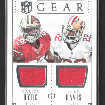 2016 National Treasures Gear Carlos Hyde Mike Davis #GC-HD 08/99 Dual Jersey