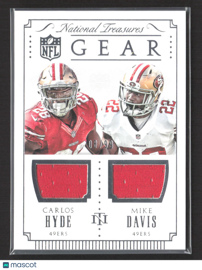 2016 National Treasures Gear Carlos Hyde Mike Davis #GC-HD 08/99 Dual Jersey
