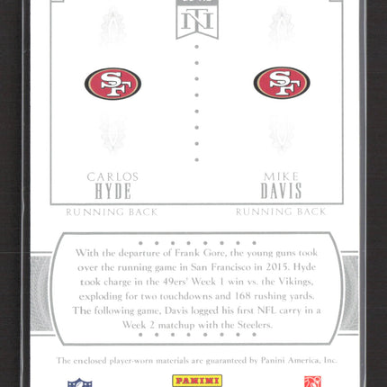 2016 National Treasures Gear Carlos Hyde Mike Davis #GC-HD 08/99 Dual Jersey