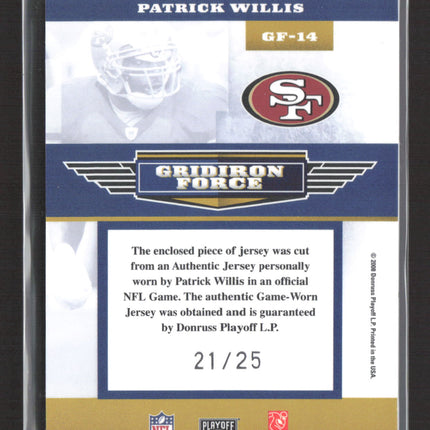 2008 Playoff Absolute Gridiron Force Patrick Willis #GF-14 Laundry Tag Patch /25