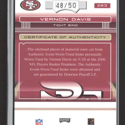 2006 Playoff Absolute Rookie Premiere Materials Vernon Davis #263 Jersey /50