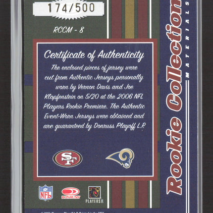 2006 Threads Rookie Collection Joe Klopfenstein Vernon Davis Jersey /500