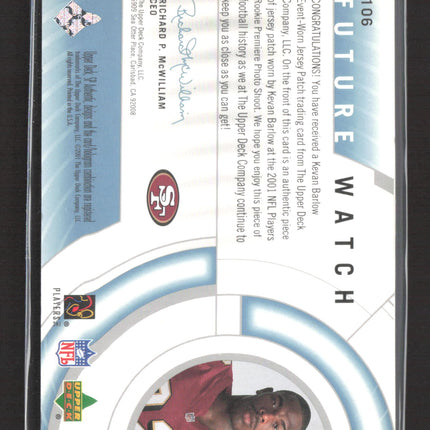 2001 Upper Deck SP Authentic Future Watch Kevan Barlow #106 238/500 Patch