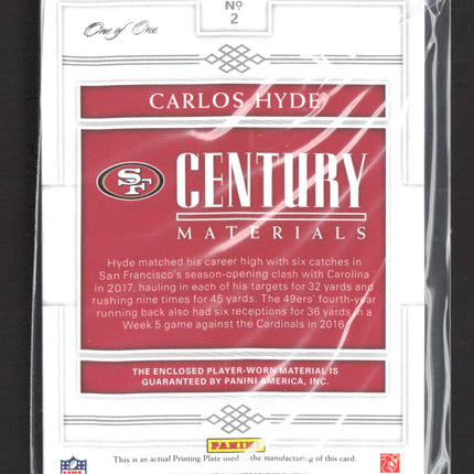 2018 National Treasures Carlos Hyde #2 Magenta Printing Plate 1/1 Tag Patch