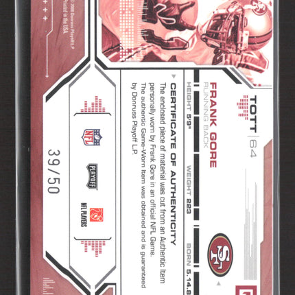 2008 Donruss Playoff Absolute Tools of the Trade Frank Gore #TOTT-64 Patch 39/50